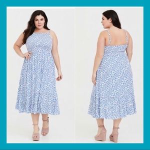 Blue and White Spaghetti Strap Midi Sundress